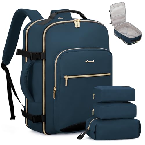 LOVEVOOK 40L Travel Backpack Flight Approved Carry on Backpack,3 Packing Cubes,Waterproof Personal Item Travel Bag,TSA Carry on Luggage Suitcase Travel Essentials,Gifts for Women & Men,fits 17" Laptop - color: Dark Blue Green-black, size: Large-40L-4Pcs