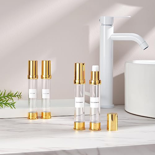 30ml 1oz travel bottles 4 pcs,Golds clear travel bottles,Airless pump bottles,DIY travel bottle set cosmetic containers Included， Gift Box，With labels,refillable cosmetic containers - size: 30 ML