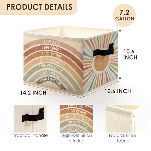 Boho Sunshine Rainbow Kids Storage Bins Box with Handles, Inspirational Positive Affirmations Foldable Basket Toybox for Classroom Kids Room Nursery Bathroom Home Clothes Toys Books - color: color-07