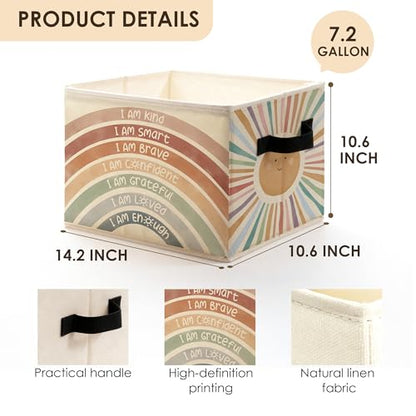 Boho Sunshine Rainbow Kids Storage Bins Box with Handles, Inspirational Positive Affirmations Foldable Basket Toybox for Classroom Kids Room Nursery Bathroom Home Clothes Toys Books - color: color-07