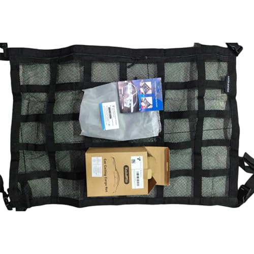 Upgrade Car Ceiling Cargo Net Pocket,31.5"x21.6" Double-Layer Roof Storage Organizer,Overhead Net for SUV & Van Camping,Travel Road Trips,Van Life Essentials,Fit 4 Handle Vehicles - size: 31.5 x 21.6 inches