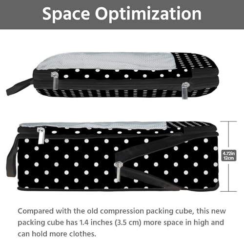7 Pcs Compression Packing Cubes for Travel, Waterproof Suitcase Luggage Backpack Organizer with Toiletry Bag Travel Essentials for Women/Men-Polka Dots - color: Black-Polka Dots
