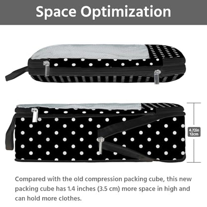7 Pcs Compression Packing Cubes for Travel, Waterproof Suitcase Luggage Backpack Organizer with Toiletry Bag Travel Essentials for Women/Men-Polka Dots - color: Black-Polka Dots