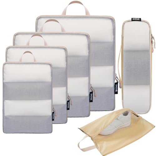 BAGAIL 6 Set Ultralight Compression Packing Cubes Packing Organizer for Travel Accessories Luggage Suitcase Backpack - color: Beige40D, style: Mesh Pattern