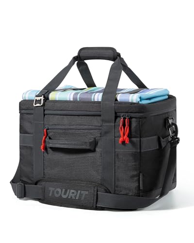 TOURIT Soft Sided Cooler Bag Insulated 30/48/60 Cans, Large Collapsible & Leakproof Ice Chest for Picnic, Beach, Camping, Travel, Sports Fan Coolers - color: Black, size: 48Can 32L