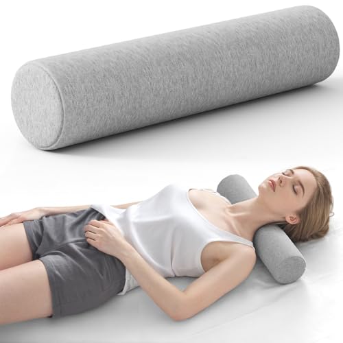 Neck Roll Pillow, Memory Foam Neck Support Pillows, Round Neck Pillows, Cylinder Bolster Pillows for Bed, Couch, and Yoga, Removable Washable Cover,18 * 4 * 4 inch (Small,Grey) - color: Grey, size: Small - 4.1" H