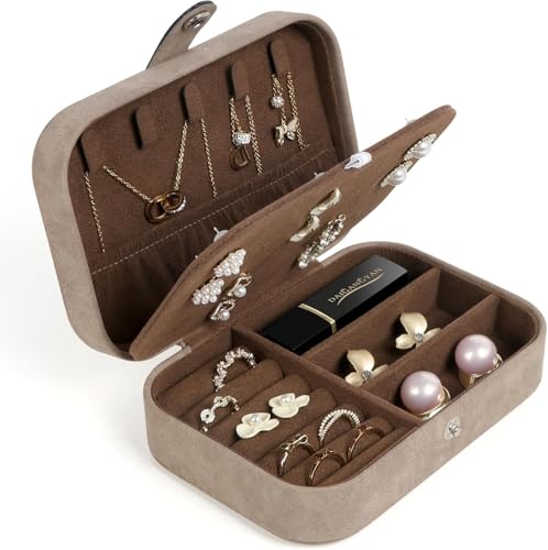 SLOZO Travel Jewelry Box, Small Jewelry Organizer Boxes for Women Girls, Travel Jewelry Case Portable Jewelry Storage for Earrings, Ring, Necklaces, Bracelets - Brown - color: Brown