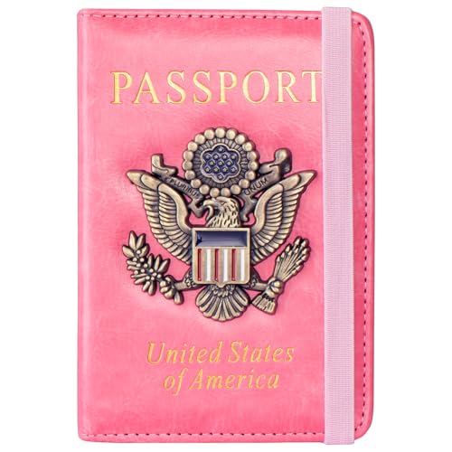 Passport Holder Cover and Card Case Slot Combo RFID Blocking Leather Travel Passport Wallet for Men and Women US Passport Protector Document Organizer,Pink - color: Pink