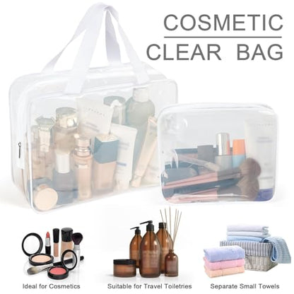 APREUTY Clear Makeup Bags, TSA Approved 6 Pcs Cosmetic Makeup Bags Set Clear PVC with Zipper Handle Portable Travel Luggage Pouch Airport Airline Vacation Organization (Bright White) - color: Bright White-6PCS (Large+Medium+Small)