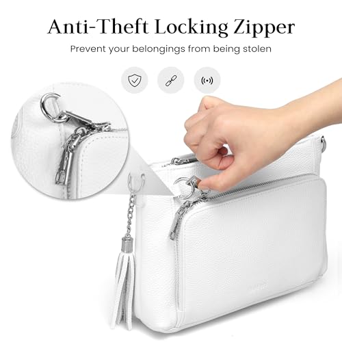befen Anti Theft Genuine Leather Crossbody Bags for Women Handbags and Shoulder Basg with Built in Wallet RFID Leather Purse - color: A01-white