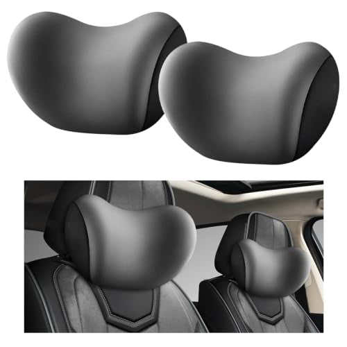 2 PCS Car Headrest & Lumbar Support Cushion, Ergonomic Memory Foam Car Neck Back Support w/Removable Cover, Universal Breathable Lumbar Cushion Headrest Pillow with Adjusatble Strap (Gray) - color: Gray, size: 2 PCS