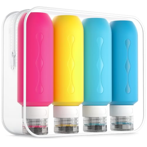 Gemice Travel Bottles for Toiletries, Tsa Approved Travel 6oz Size Containers with Clear Bag, BPA Free Leak Proof Travel Tubs Refillable Liquid Travel Accessories for Cometic Shampoo Lotion - color: Barbie Powder, size: 6oz(180ml)