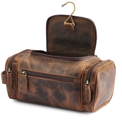 NomadCraftsCo. Medium Sized Hanging Leather Toiletry Bag for Men Women - Premium Men's Travel Bag, Dopp Kit, Leather Pouch, Mens Toiletry Bag for Travel - size: Medium