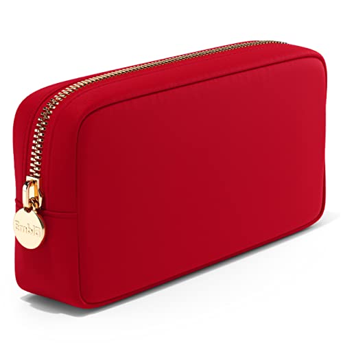 Embla Makeup Bag Travel Cosmetics Pouch and Toiletry Bag, Nylon Zipper Pouch Purse, Cute Make Up Organizer Storage Tote for Women Girls, Waterproof Travel Skincare Case, Small Makeup Bags, Ruby Red - color: Ruby, size: Small