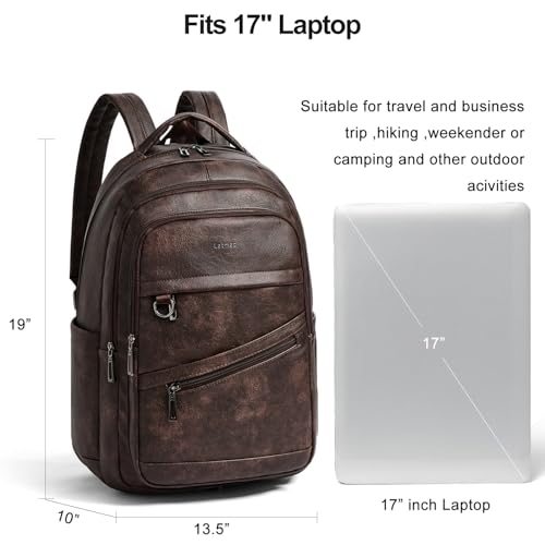 LATMAP Backpack for Women Men - Vegan Leather Backpack Purse Travel Carry-on Bag College Bookbag Work fits 16.5" Laptop, Coffee - color: Coffee