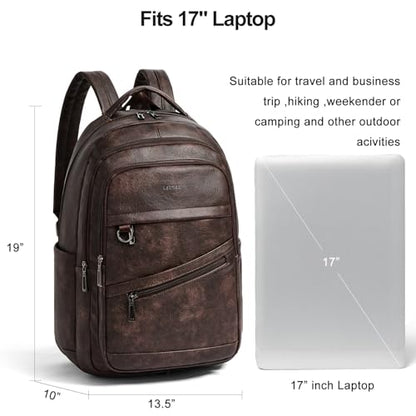 LATMAP Backpack for Women Men - Vegan Leather Backpack Purse Travel Carry-on Bag College Bookbag Work fits 16.5" Laptop, Coffee - color: Coffee