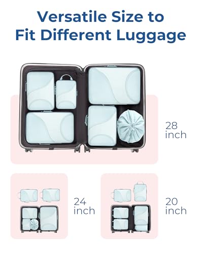 BAGSMART Compression Packing Cubes - 6 Set Travel Packing Cubes for Suitcases, Compression Suitcase Organizers with Shoe Bag - color: 03-Light Blue