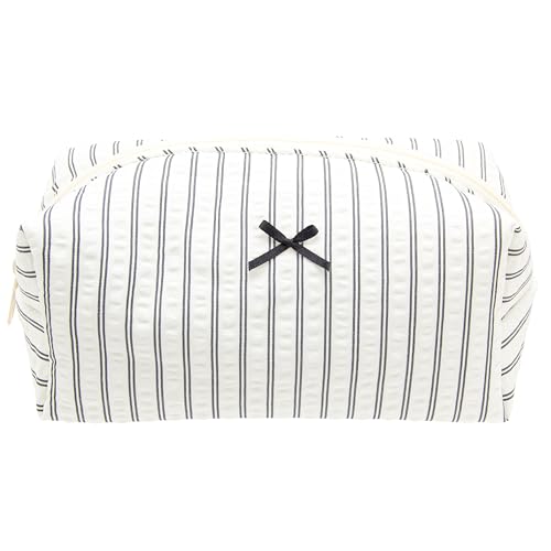 PAZIMIIK Cozy Makeup Bag Small Aesthetic Travel Zipper Cosmetic Pouch for Women Make Up Beauty Accessories Brushes, Stripe Black - color: Stripe Black, size: 1PCS