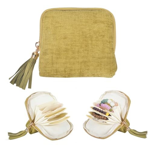 Travel Jewelry Case Small with Tassel Zipper, Soft Velvet Travel Jewelry Organizer Pouch for Necklaces, Rings and Earrings, Portable Multi Layer Jewelry Bags, Anti Tangle Storage (Olive Green) - color: olive green