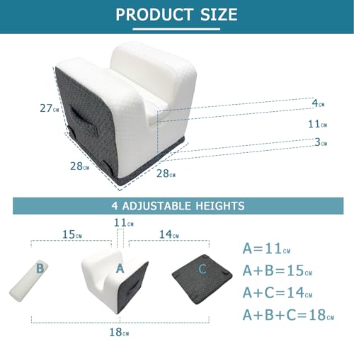 Knee Replacement Pillow - 4 Adjustable Heights for Full Straight-Leg Extension - Post Surgery Recovery Equipment with Handle - Leg Elevation Wedge for ACL Surgery, Hip & Knee Rehab