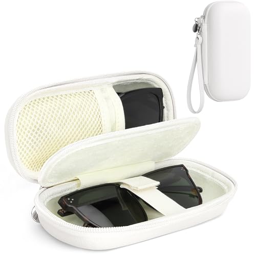 Double Glasses Case for Women Men, Dual Eyeglass Travel Organizer with Wristband - color: White