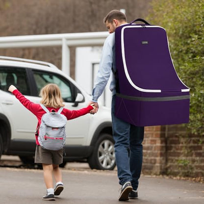 YOREPEK Padded Carseat Travel Bag for Airplane, Car Seat Travel Backpack with Shoulder Straps, Gate Check Car Seat Bags for Air Travel, Toddler Airplane Travel Essentials - color: Dark Purple