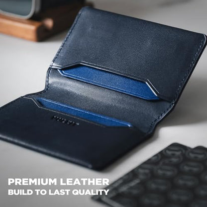 VULKIT Slim Minimalist Card Holder RFID Blocking Leather Credit Card Holder Front Pocket Wallet Magnetic Closure - color: Navy