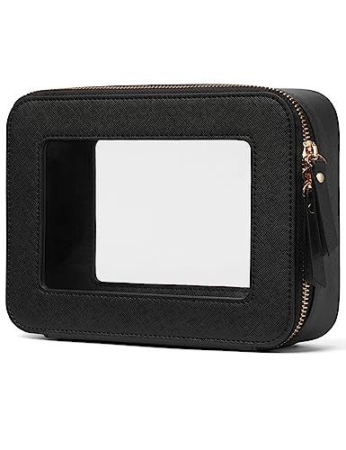 Popvibe Clear Makeup Bag Travel Cosmetic Case Transparent Toiletry Bag with Zipper, Portable Make Up Organizer Traveling Compact Car Bag for Essentials - color: Black, style: Medium Moda