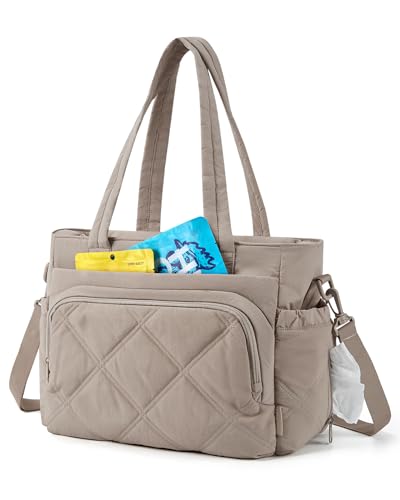 BAGSMART Lunch Bag Women Large Lunch Box Insulated Tote Bag with Multi-Pockets Quilted Puffy Tote for Work, Outdoors - color: 02-Brown