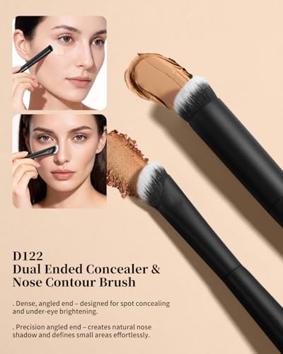 EIGSHOW Makeup Brush Set 3Pcs, Double Sided Foundation Contour Powder Highlight Concealer Brush for Liquid, Cream & Powder, Fit for Home, Travel & Gifting (Black) - color: Black