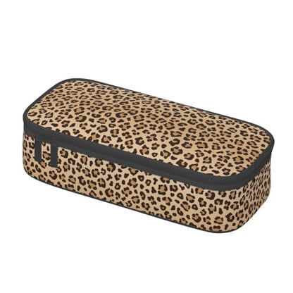 Perinsto Brown Leopard Print Pencil Case Big Capacity Multi Compartment Stationery Box Pencil Pouch Holder Desk Organizer For School Office Home - color: Leopard #01