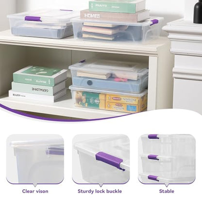 Clear Plastic Storage Bins with Lids Stackable Storage Box for Crafts, Supplies (Large 4Pack Purple) - size: Large 4Pack Purple