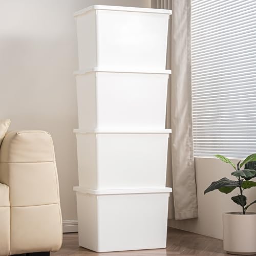 YUNGSHY 4 Pack 58 Quart White Large Stackable Storage Bins With Lids,Bathroom Closet Undersink Organizers and Storage Containers and Durable Nestable Closet, Garage, Totes (white, 58Qt.-4Pack) - size: 58Qt.-4Pack