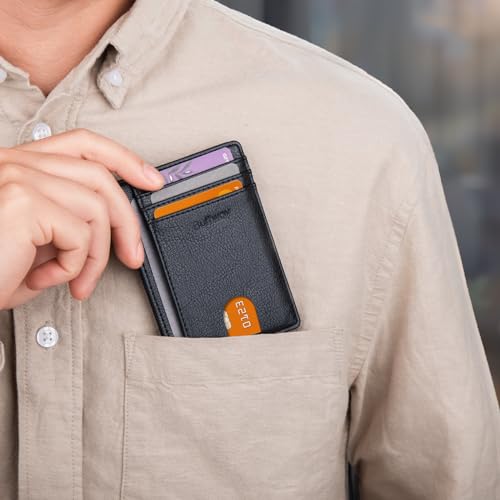 Buffway Slim Minimalist Front Pocket RFID Blocking Leather Wallets for Men and Women - Galactic Crack Black - color: Galactic Crack Black