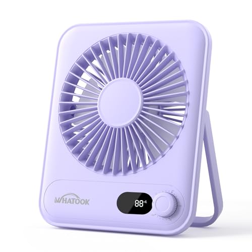 WHATOOK Small Desk Fan Personal Fans: 5000mah 25 Hours Battery Office Quiet Mini Desktop Fan Portable Rechargeable Travel Essentials (Purple, 2000 mAh) - color: Purple