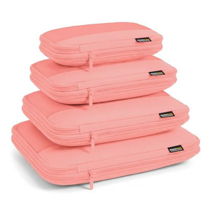 4 Piece Compression Packing Cubes for 3–7 Day Travel, Space Saving Travel Organizers with Breathable Mesh, Double-Zipper Packing Cubes for Carry-On & Suitcases (Blush) - color: Blush