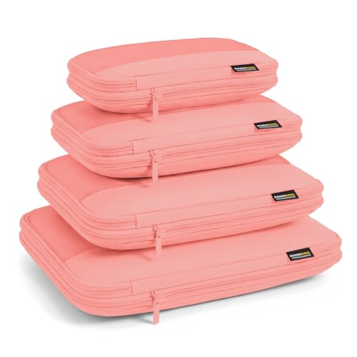 4 Piece Compression Packing Cubes for 3–7 Day Travel, Space Saving Travel Organizers with Breathable Mesh, Double-Zipper Packing Cubes for Carry-On & Suitcases (Blush) - color: Blush