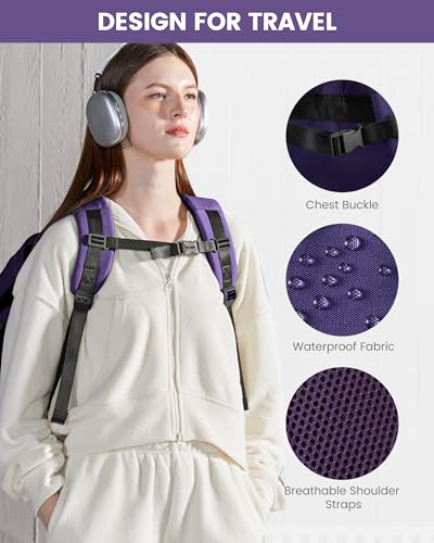 LOVEVOOK 40L Travel Backpack - Carry On & Personal Item for Women & Men, Spacious & Durable with 3 Packing Cubes - color: Blue Purple-purple-black, size: Large-40L-4Pcs