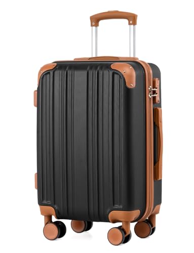 Coolife Carry On Luggage, Suitcase with Durable and Lightweight, carry on suitcase with ABS Hardshell, Dual Spinner Wheels, TSA Lock, and YKK Zipper(apricot black, S(20in)_carry on) - color: apricot black, size: S(20in)_carry on