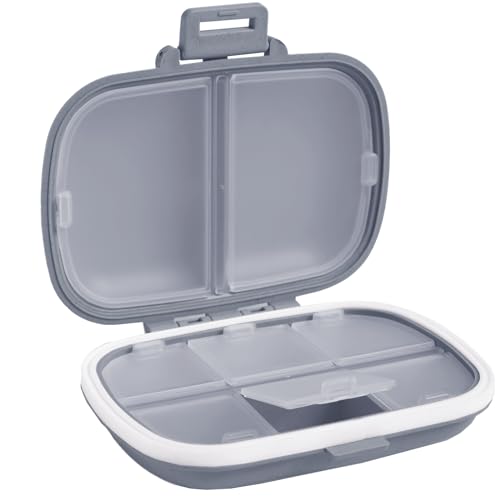 Holii Travel Pill Organizer, 8 Compartments Portable Pill Case, Daily Pill Box to Hold Vitamins, Small Pill Container for Pocket Purse Medicine Organizer（Gray） - color: Gray