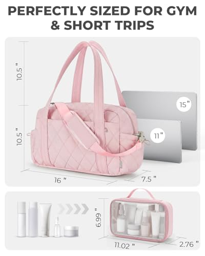 Percover Weekender Bag for Women, Ultra Lightweight Travel Duffle, Carry On Personal Item Overnight Bag with Toiletry Pouch & Compartments, Quilted Gym & Travel Bag, Blush Pink - color: Blush Pink