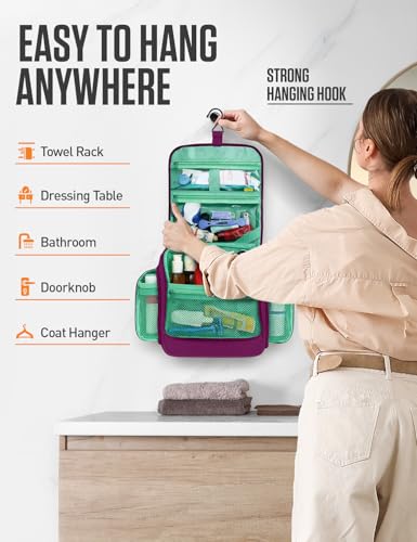 VENTURE 4TH Hanging Travel Toiletry Bag for Women & Men – Large Toiletry Organizer with 18 Compartments, Removable TSA Pouch, Travel Wash Bag for Toiletries, Makeup & Shaving Kit (Purple/Mint) - color: Purple/Mint