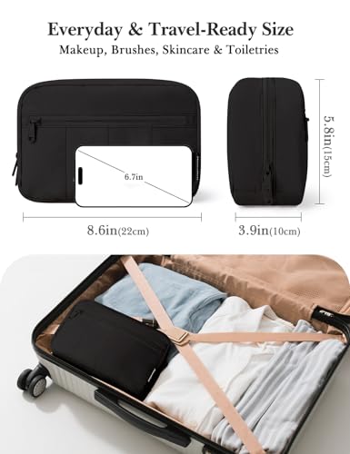 Noozion Makeup Bag Travel Toiletry Bag, Puffy Padded Cosmetic Bag for Women, Makeup Organizer Case, Wide-open Pouch Purse, Travel Essentials - color: Black