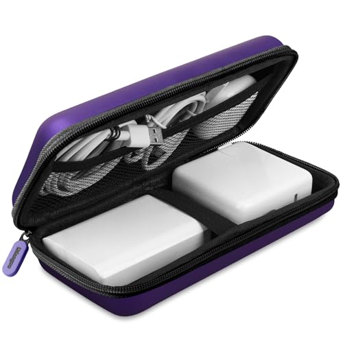 iMangoo Travel Essential Electronics Organizer Pouch Charger Case, Shockproof Dual Zipper Power Bank Cables Tech Accessories Purse, Men & Women Travel Must Have Storage Bag, 8.5x4.5x2 inch Purple - color: Purple, size: Large