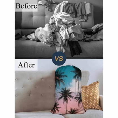 Swono Palm Trees Drawstring Portable Large Capacity Laundry Bags Sunny Day Tropical Aloha Summer Holiday Travel Storage Bags for Apartments Vacations Home, Hawaii, 28x40 Inch - color: Palm Trees