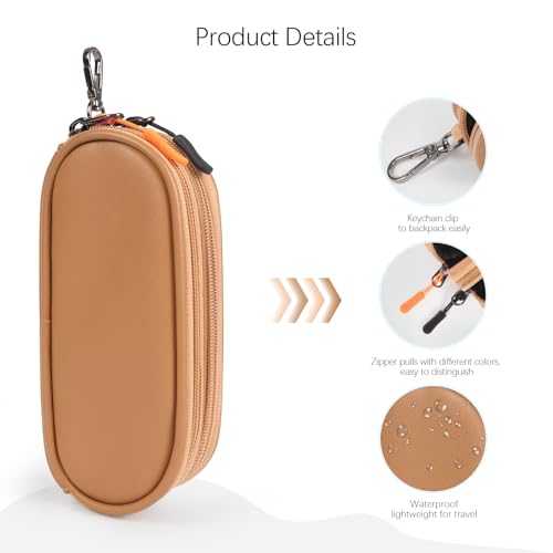 Double Eyeglasses Case Soft Portable Zipper Sunglasses Pouch with Keychain Clip for Men Women - color: Brown Pu