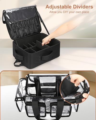 Relavel Makeup Backpack with Clear Makeup Bags, Extra Large Travel Train Case Makeup Artist Kit Set Bag with 4 Clear Bags, Storage Organizer Box with Dividers Cosmetic Hair Tools Barber Supplies - color: Black with clear makeup bags