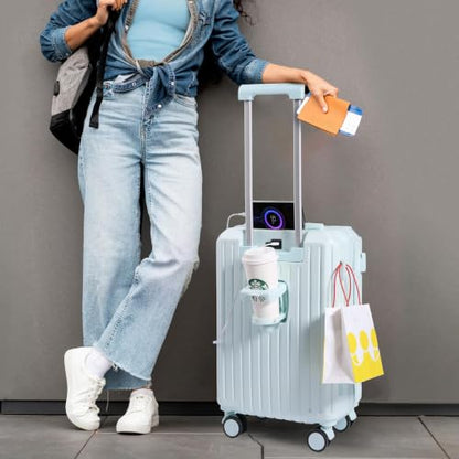 Carry-on Luggage with Cup Holder & USB Charging Port, Hard Side Luggage with Spinner Wheels, Lightweight Luggage for Travel, Business, School (light blue, Carry-On 20-Inch) - color: light blue