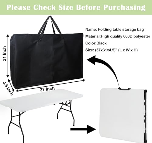 4/6/ 8 Foot Folding Table Storage Bag, Waterproof Heavy Duty Large Carrying Bag for Folding Tables, Picnic/Camp Tables Cover with Durable Zipper & Shoulder Strap, 31" D X 37" W X4.5 H, Black - size: 6FT Folding Table Bag
