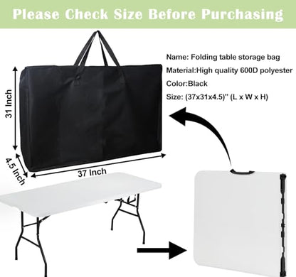 4/6/ 8 Foot Folding Table Storage Bag, Waterproof Heavy Duty Large Carrying Bag for Folding Tables, Picnic/Camp Tables Cover with Durable Zipper & Shoulder Strap, 31" D X 37" W X4.5 H, Black - size: 6FT Folding Table Bag